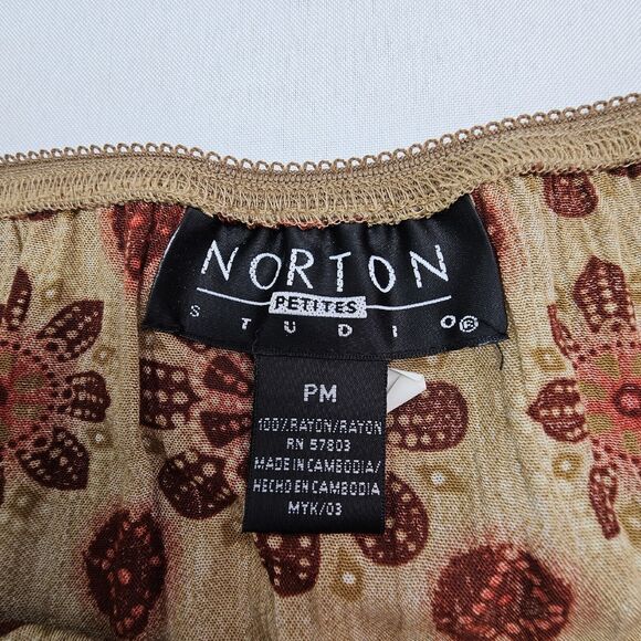 Vintage Norton Studio Womens Size PM Medium Petite Bohemian Floral Skirt Red Tan - Picture 3 of 8